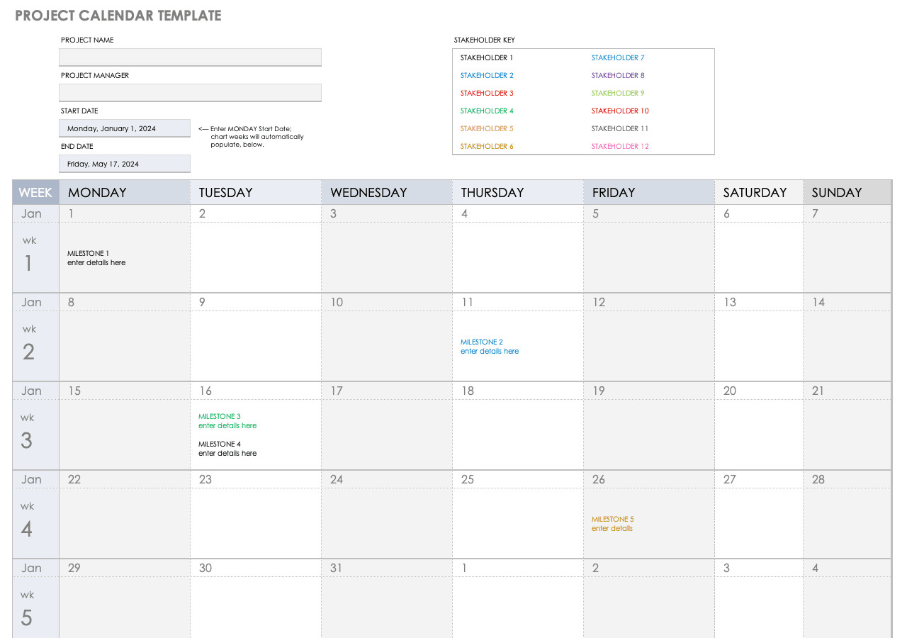 Free Project Calendar Templates Smartsheet 9045