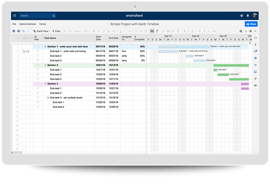 Smartsheet でガント チャートを作成する 手順とチュートリアル