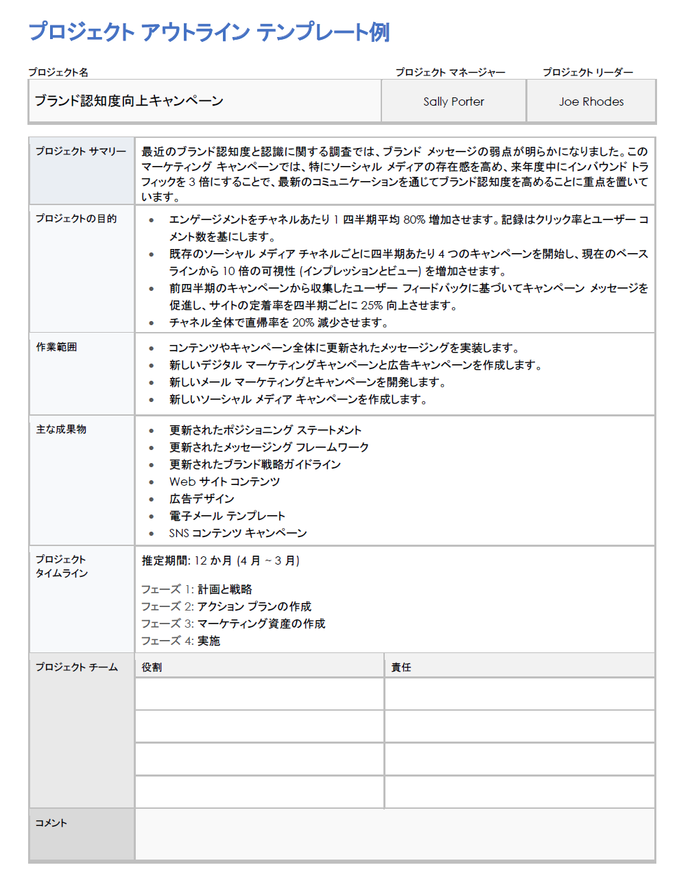 プロジェクトテンプレート概要例