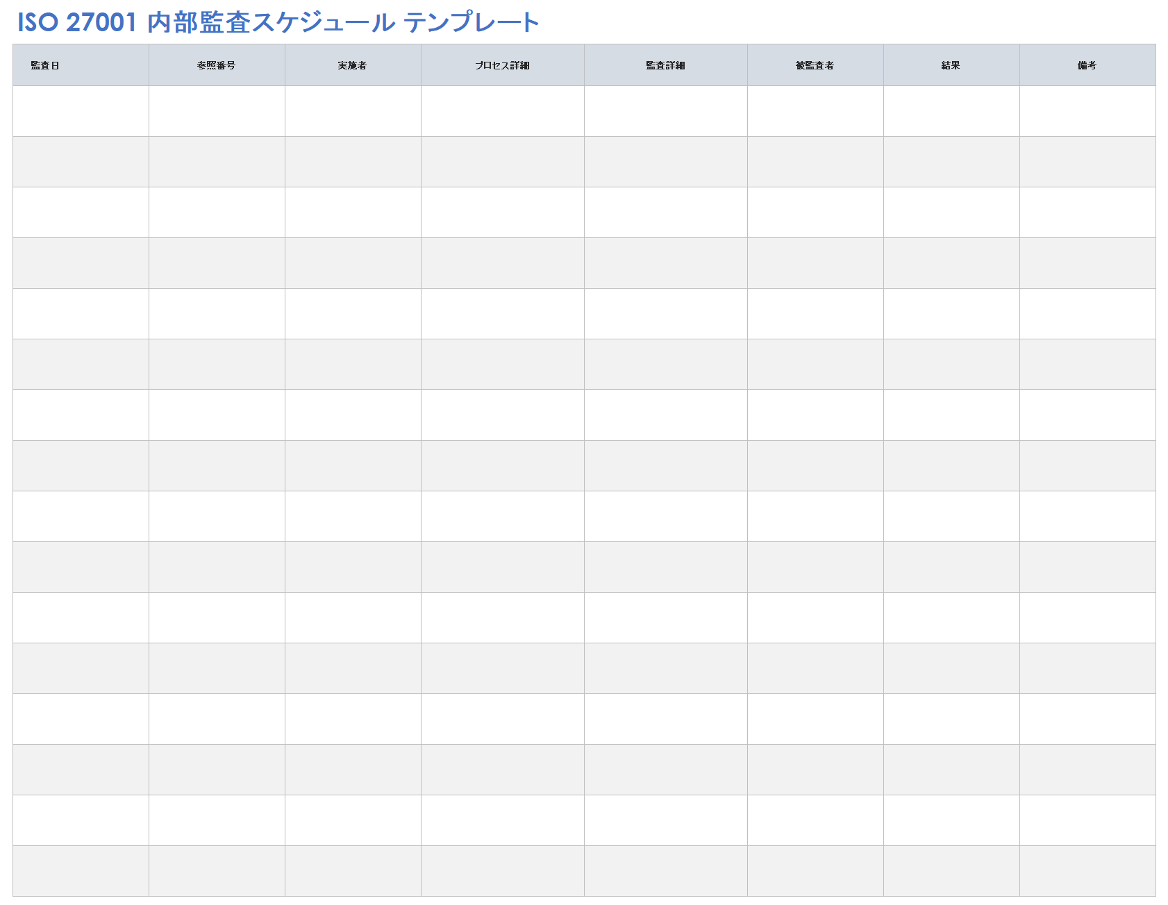 ISO 27001 内部監査スケジュール