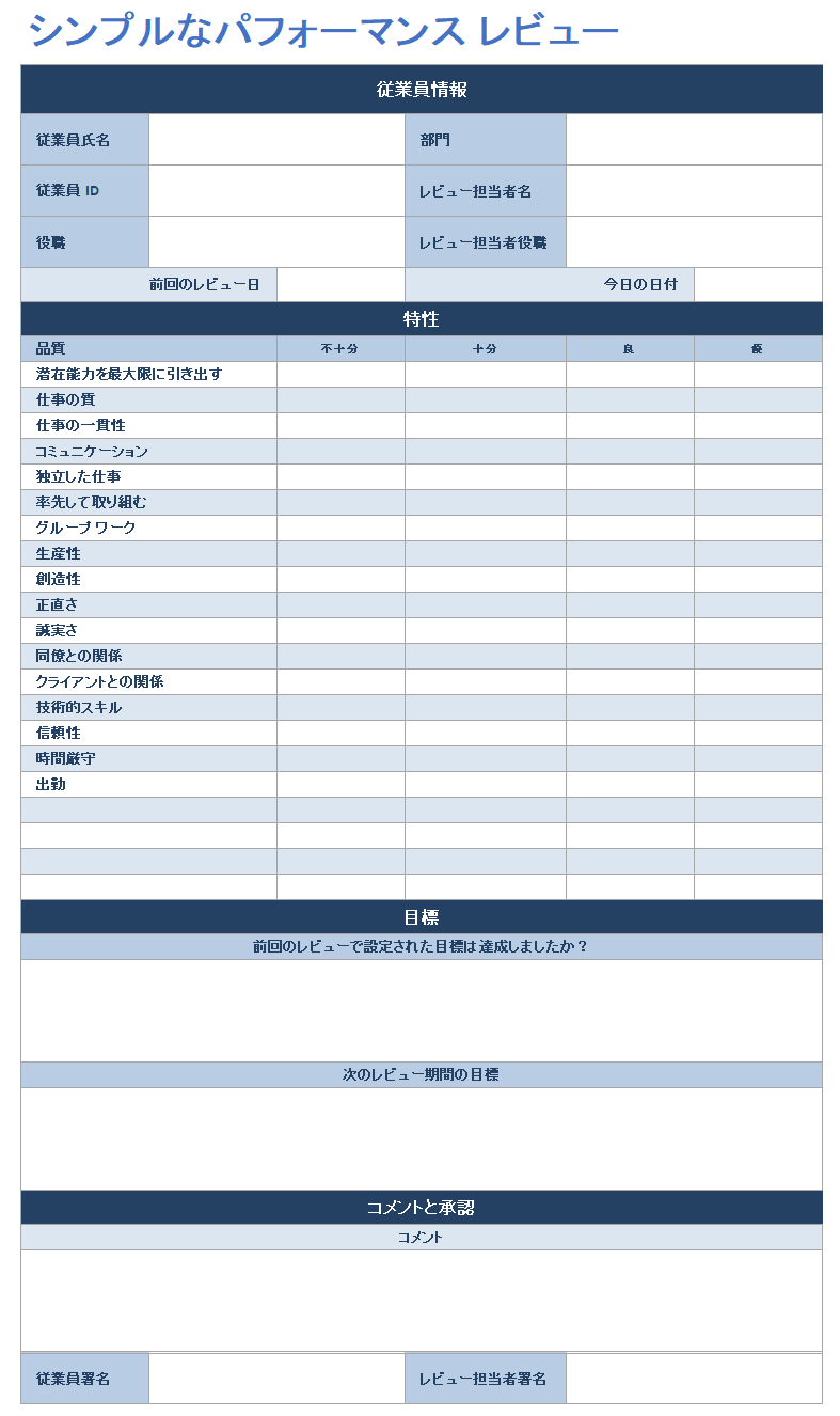  シンプルなパフォーマンスレビューテンプレート