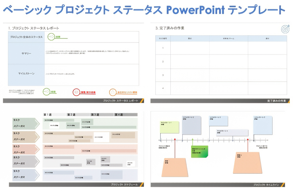  基本プロジェクト状況レポートPowerPointのテンプレート