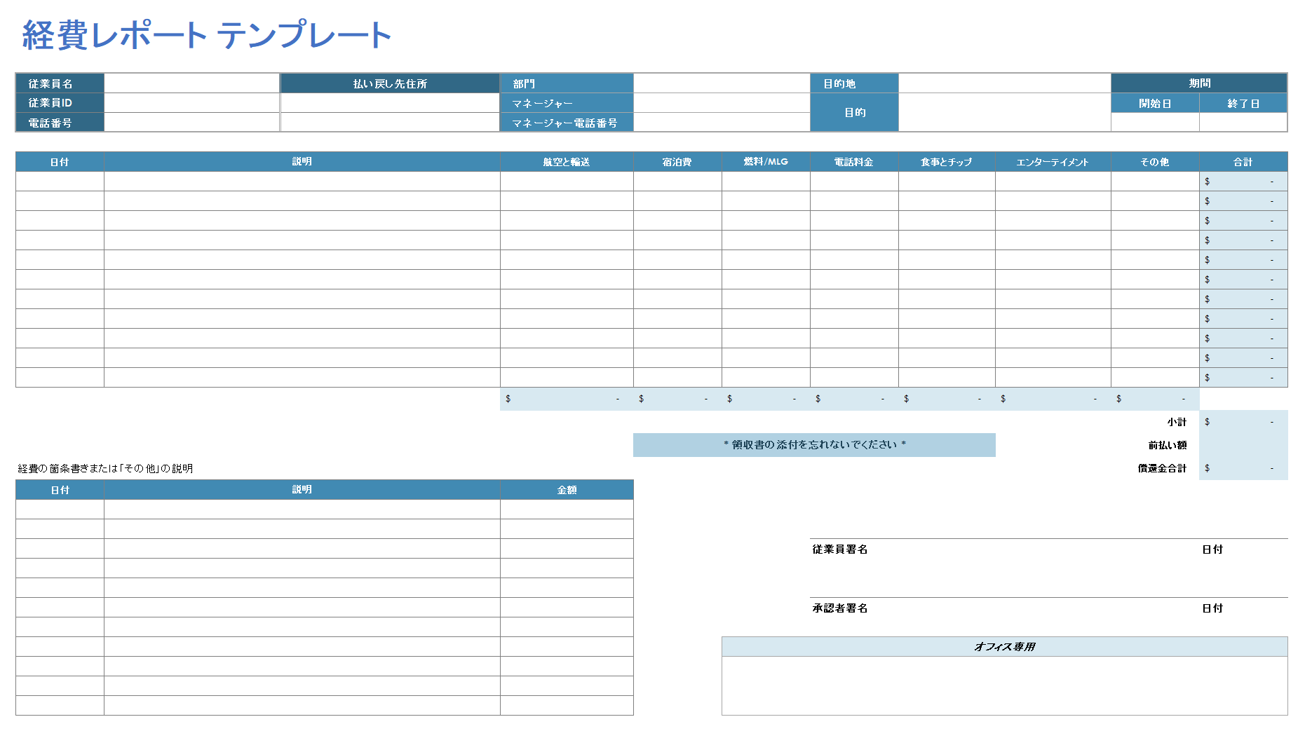  経費報告書のテンプレート