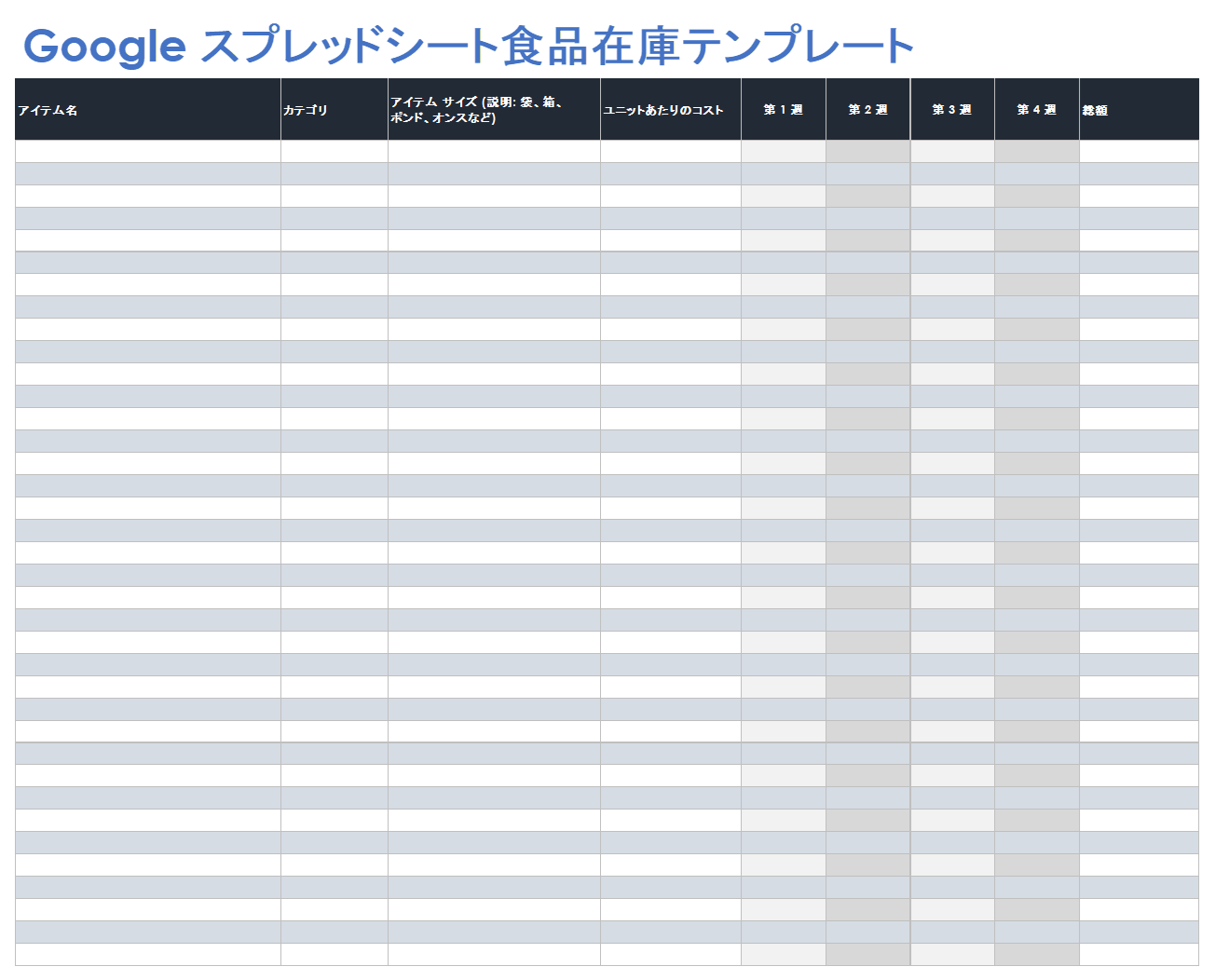  Google スプレッドシート食品在庫テンプレート