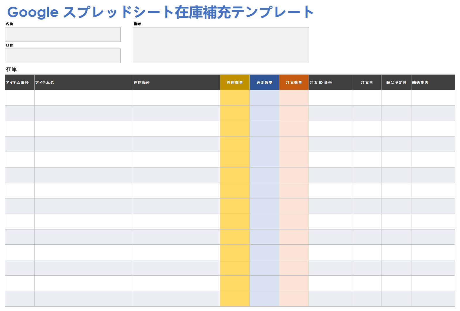  Google スプレッドシート在庫再入荷テンプレート