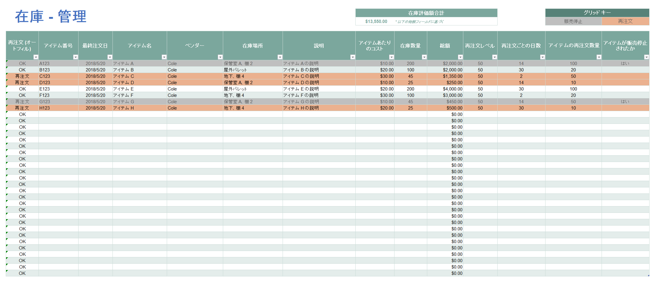  在庫管理テンプレート