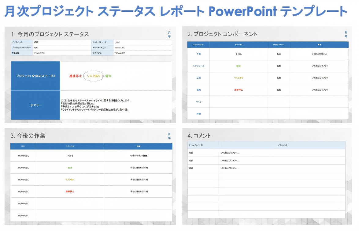  月次プロジェクト状況報告書 - PowerPoint テンプレート