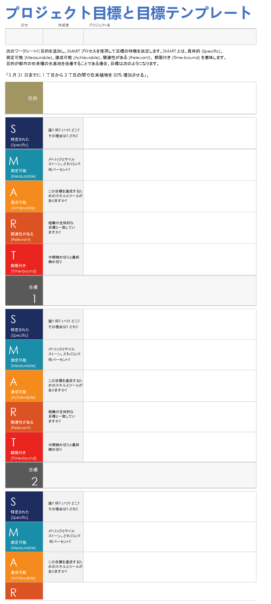 プロジェクトの目標と目的のテンプレート
