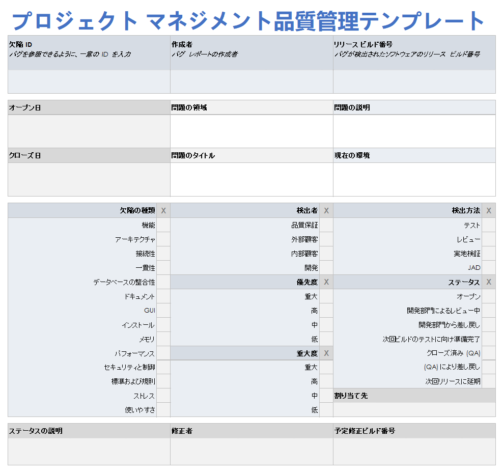  プロジェクト管理-品質管理-テンプレート Google シート