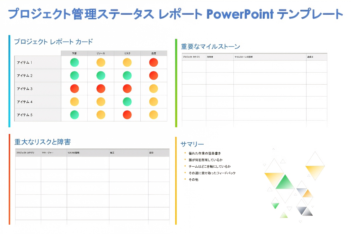  プロジェクト管理ステータスレポートPowerPointのテンプレート