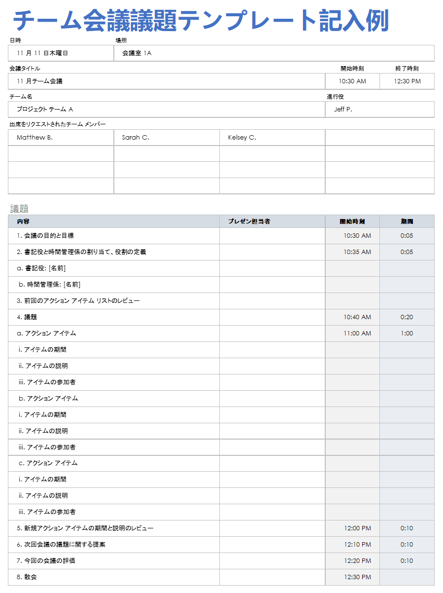  チームミーティングの議題テンプレート