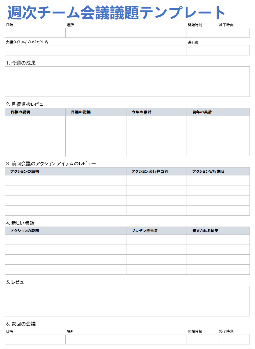  毎週のチーム会議の議題テンプレート