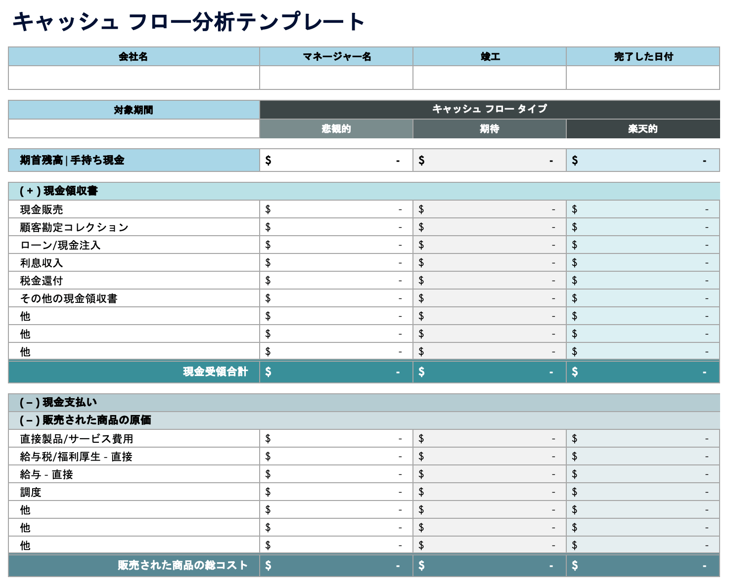 キャッシュフロー分析テンプレート