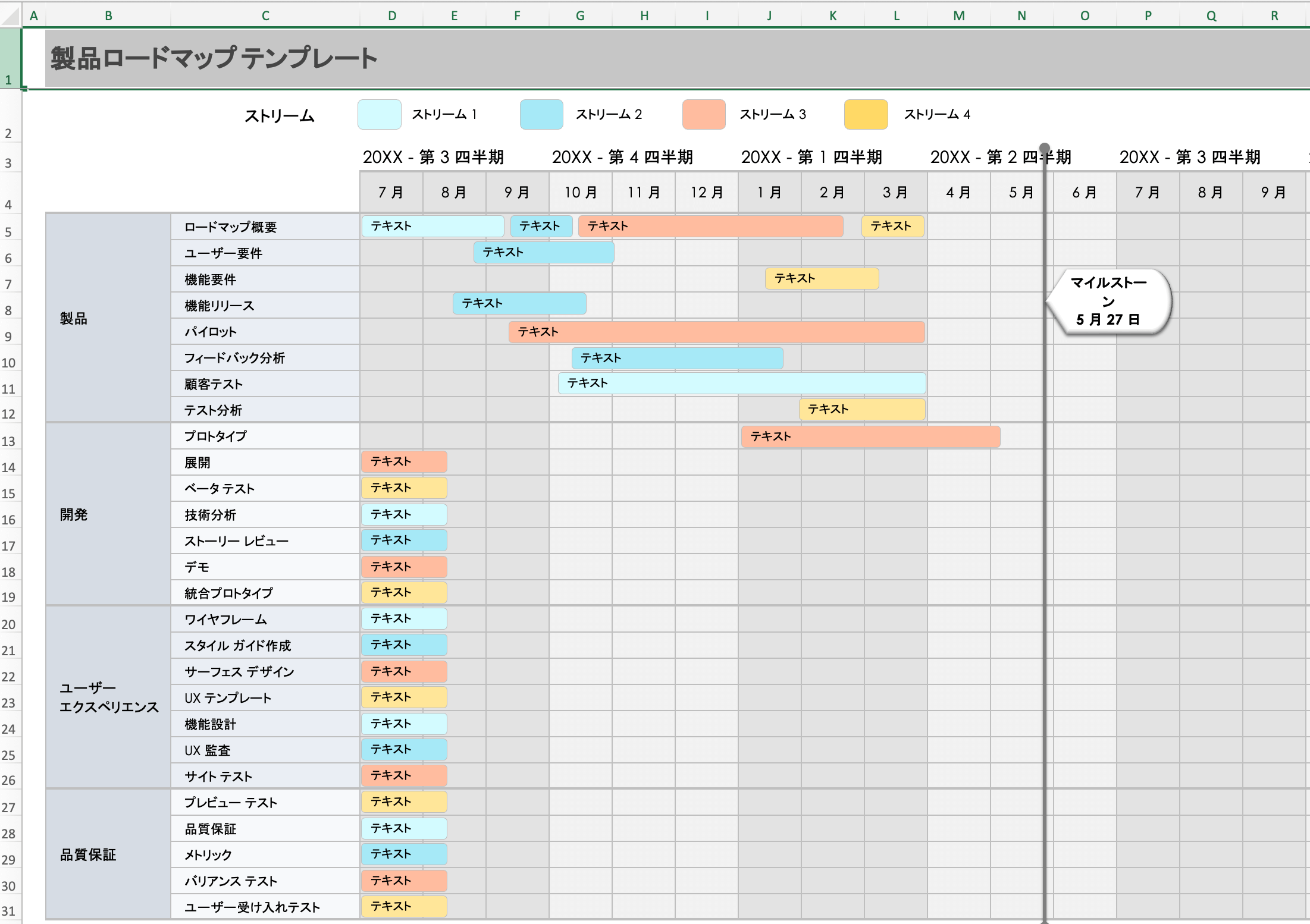 完全な製品ロードマップ テンプレート