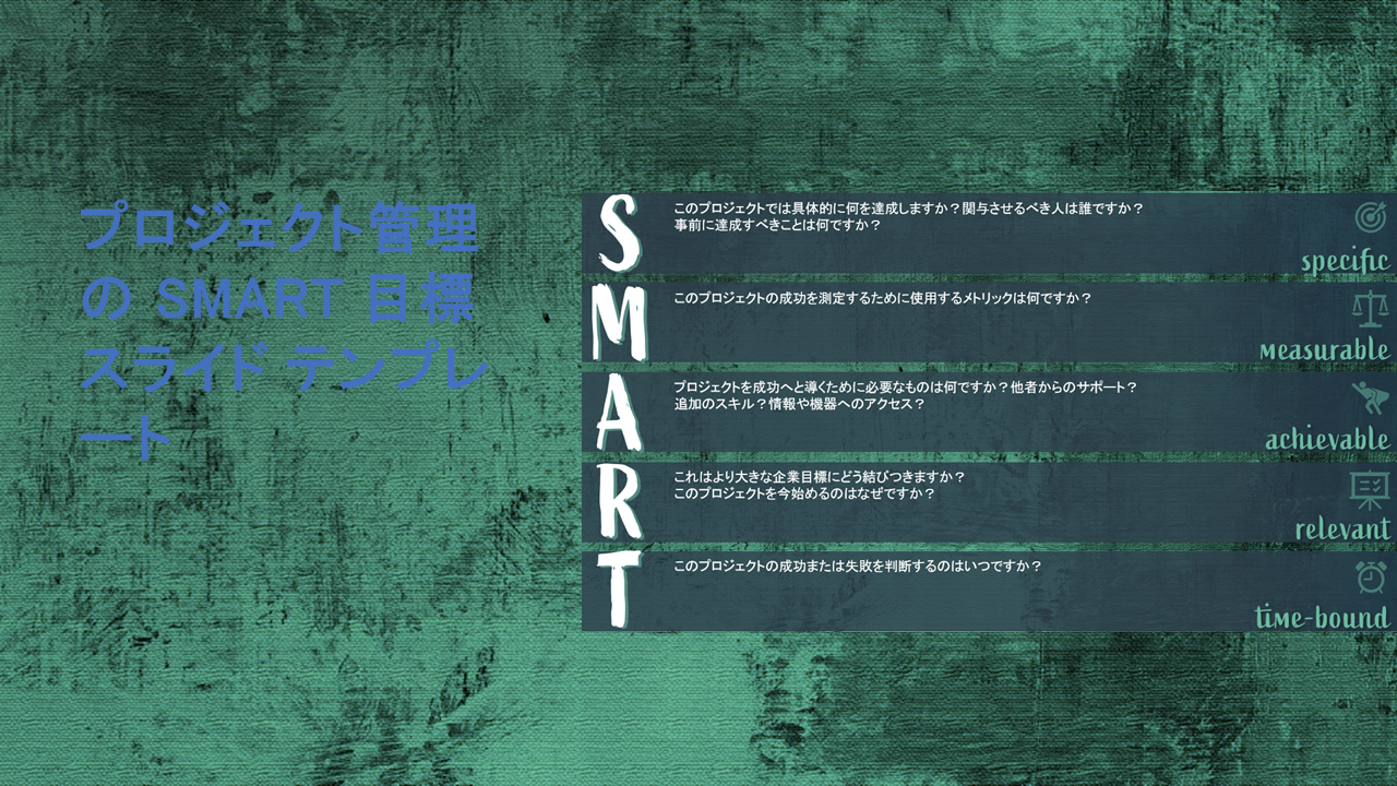 プロジェクト管理スライド テンプレートの SMART 目標