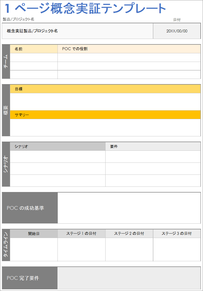  1 ページの概念実証 POC テンプレート