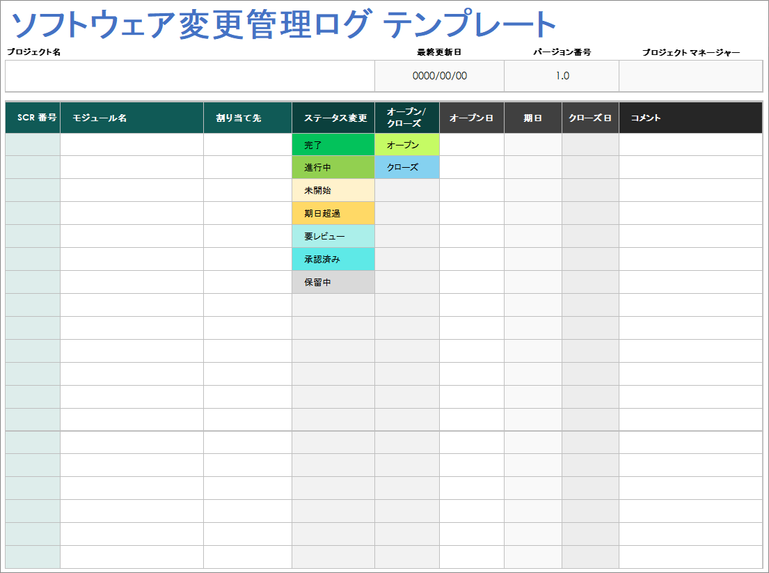  ソフトウェア変更管理ログテンプレート