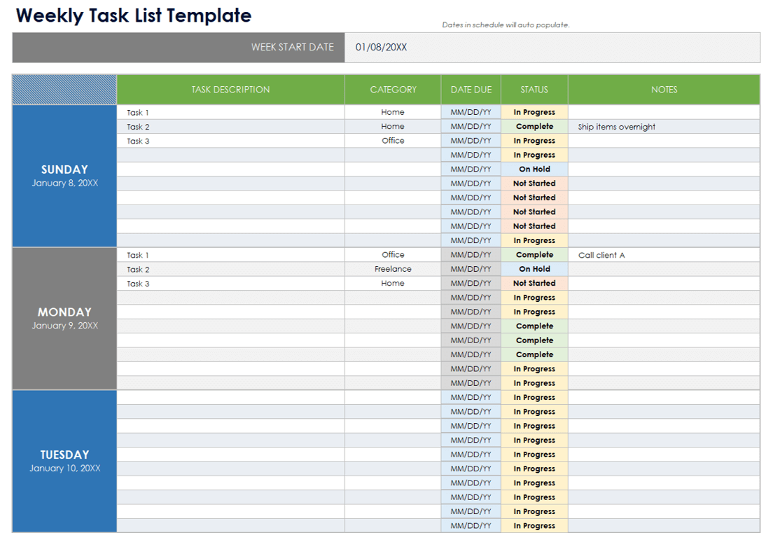 Weekly Task List Template