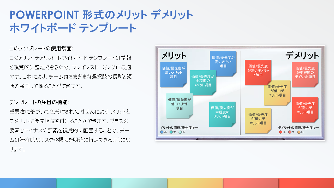  メリットとデメリット - PowerPoint 用ホワイトボード テンプレート