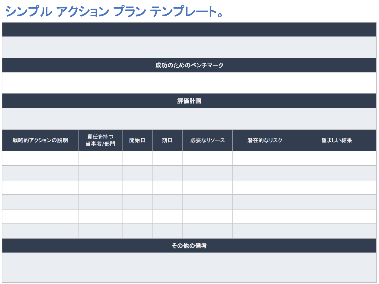 シンプルなアクション プラン テンプレート