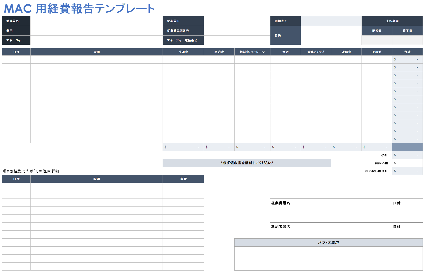 Mac 用経費報告テンプレート