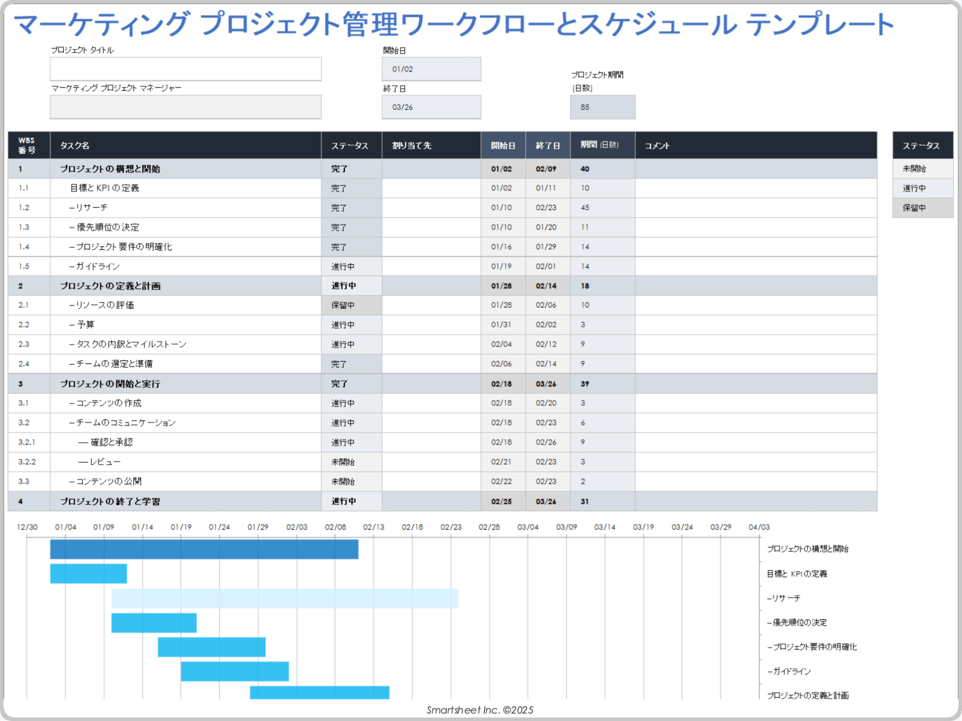 マーケティング プロジェクト管理スケジュール テンプレート