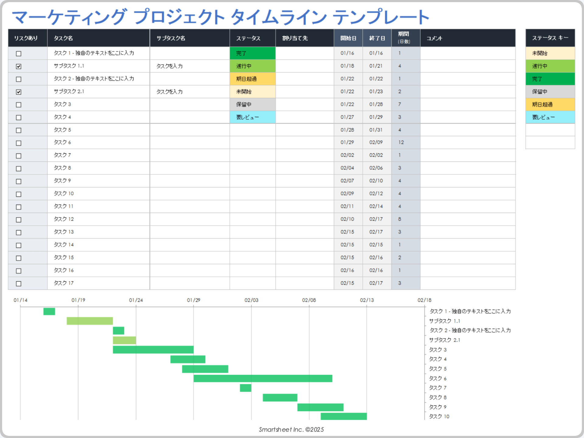 マーケティング プロジェクト タイムライン テンプレート