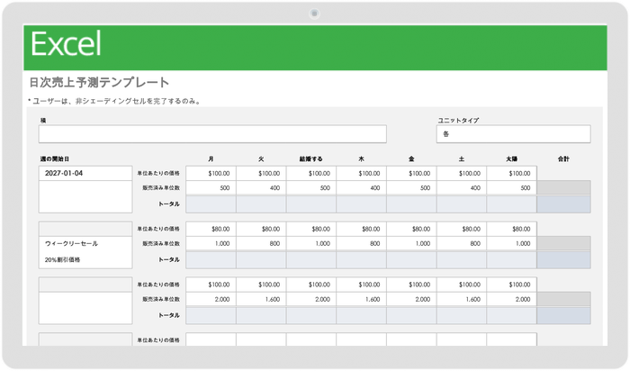 日次売上予測テンプレート