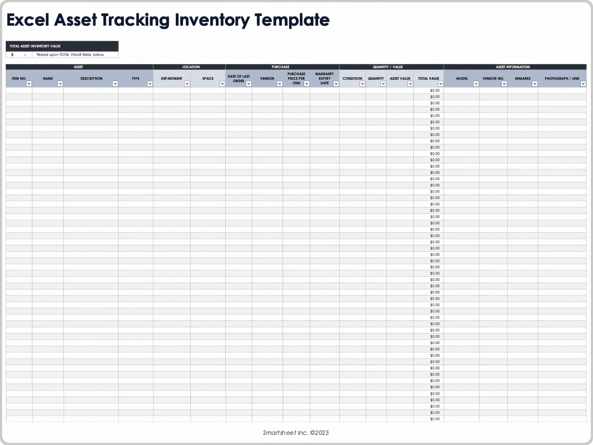 Excel Asset Tracking Inventory Template