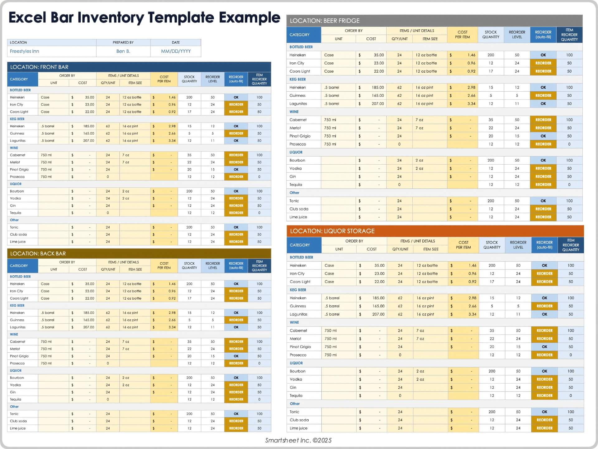 Excel Bar Inventory Template Example