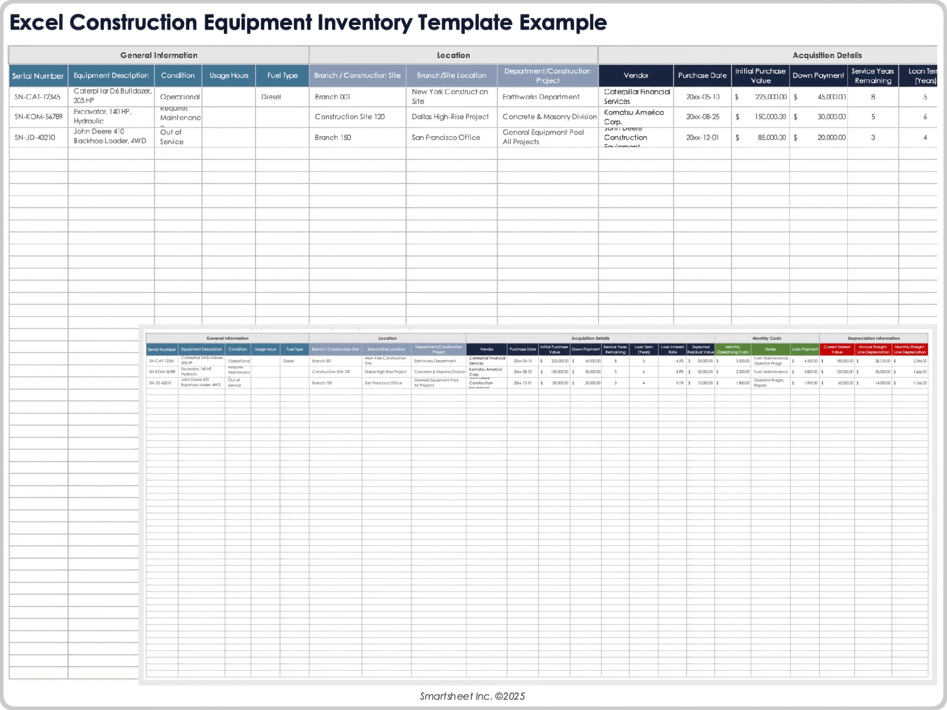 Excel Construction Equipment Inventory Template Example