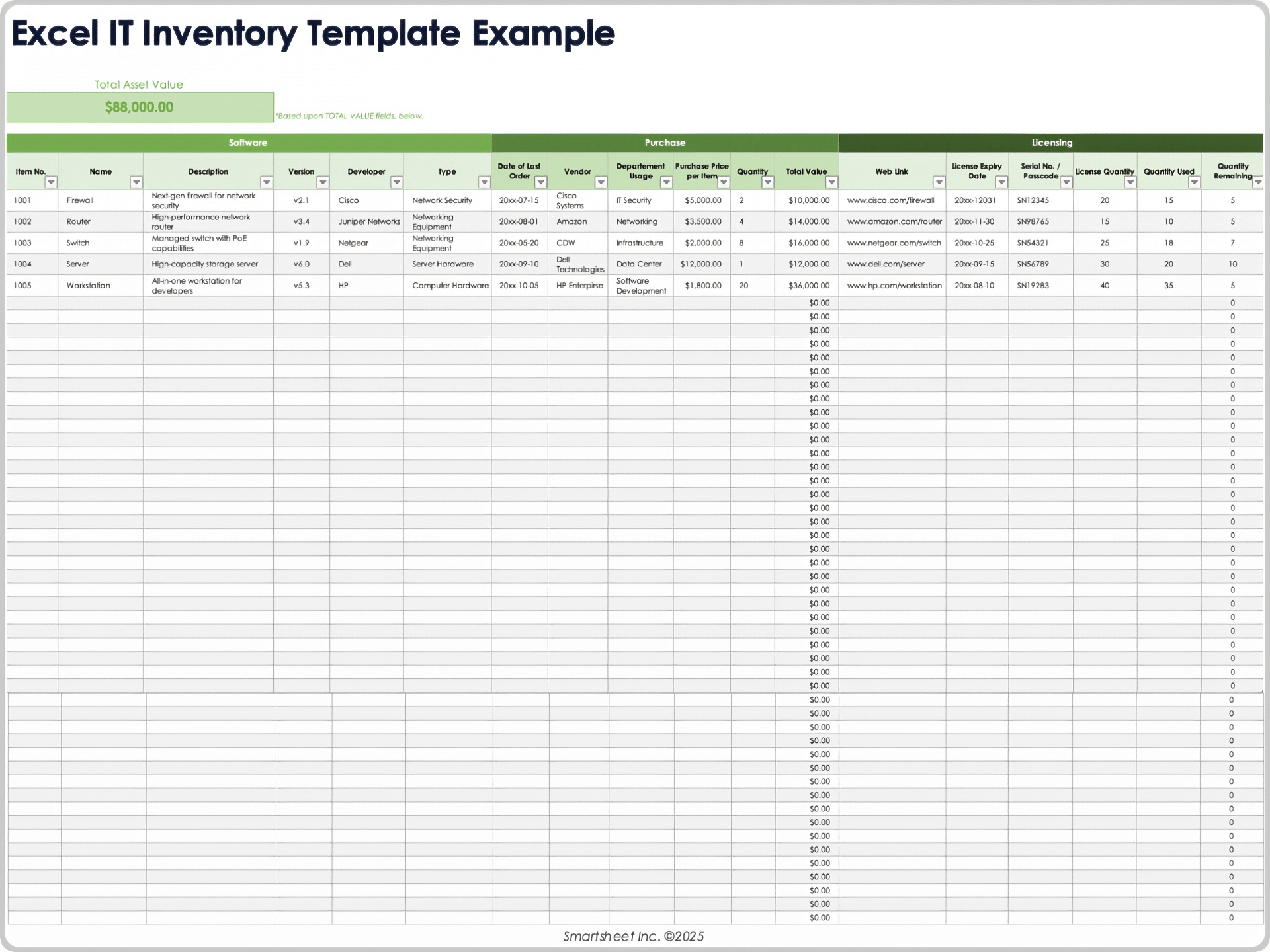 Excel IT Inventory Template Example