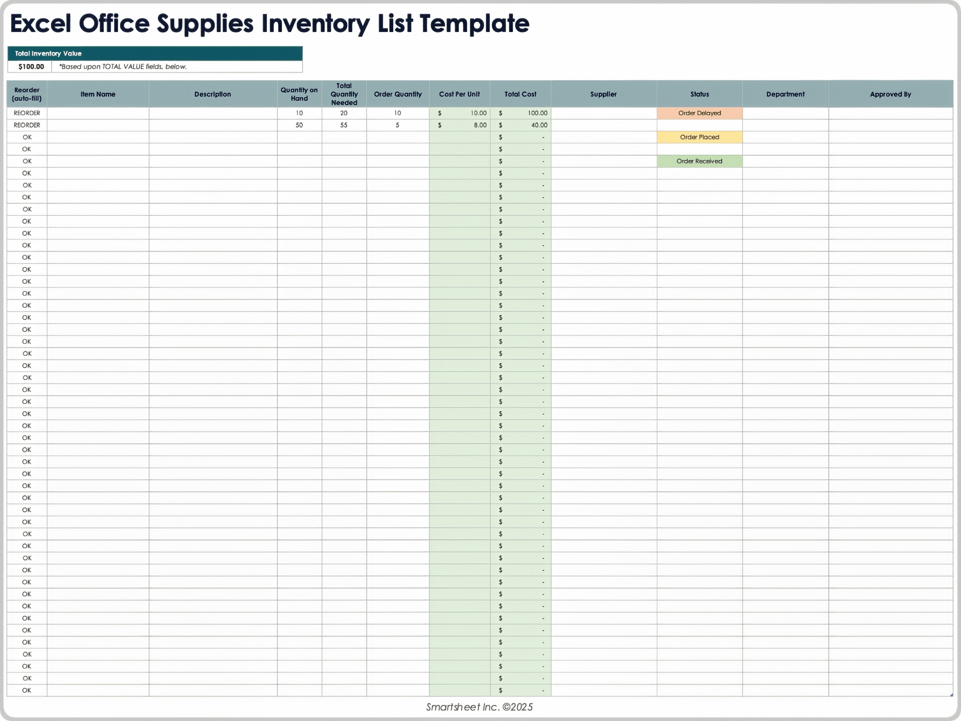 Excel Office Supplies Inventory List Template