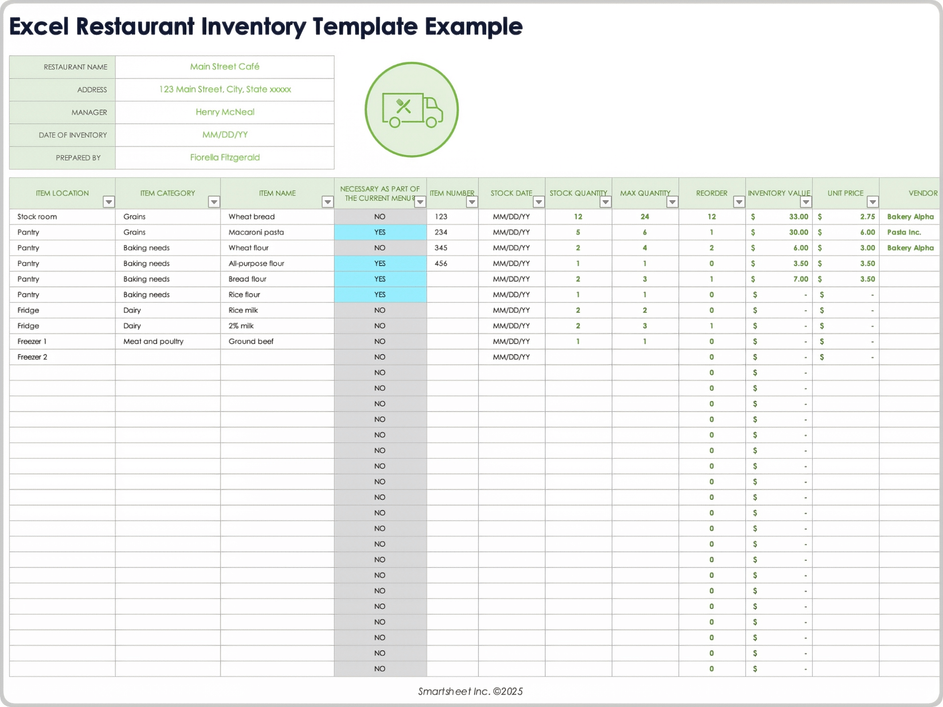 Excel Restaurant Inventory Template Example