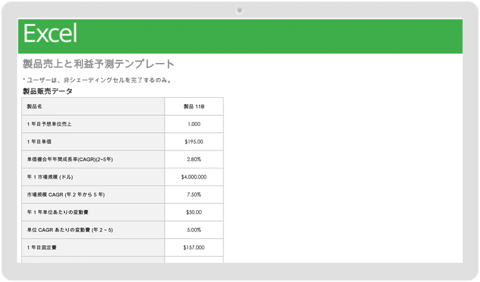  製品売上および利益予測テンプレート