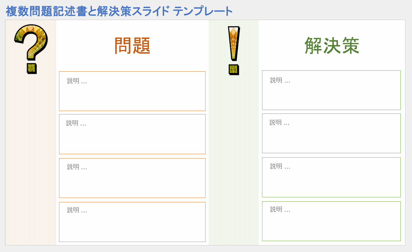 複数の問題提示および解決策スライド テンプレート