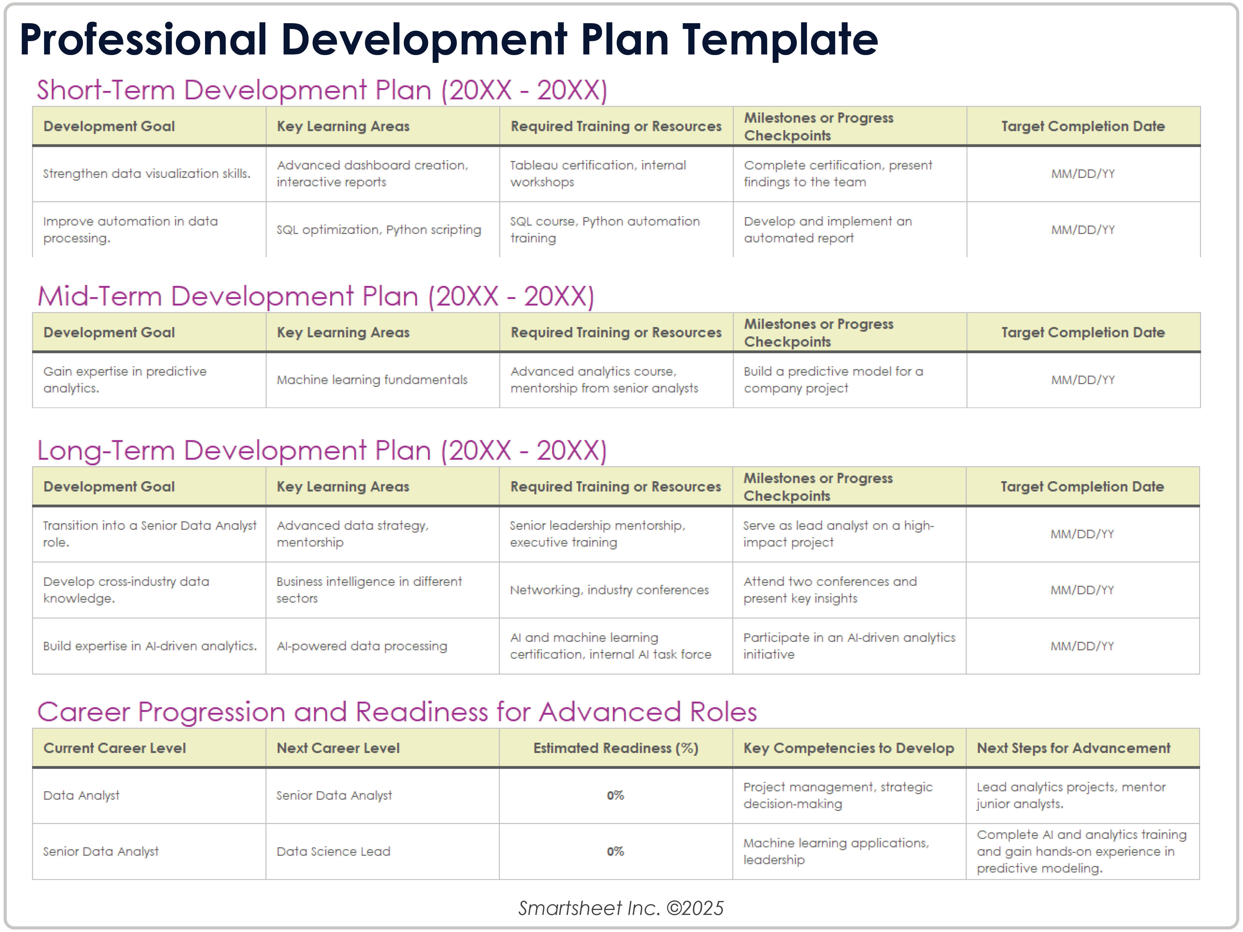 Professional Development Plan Template Example