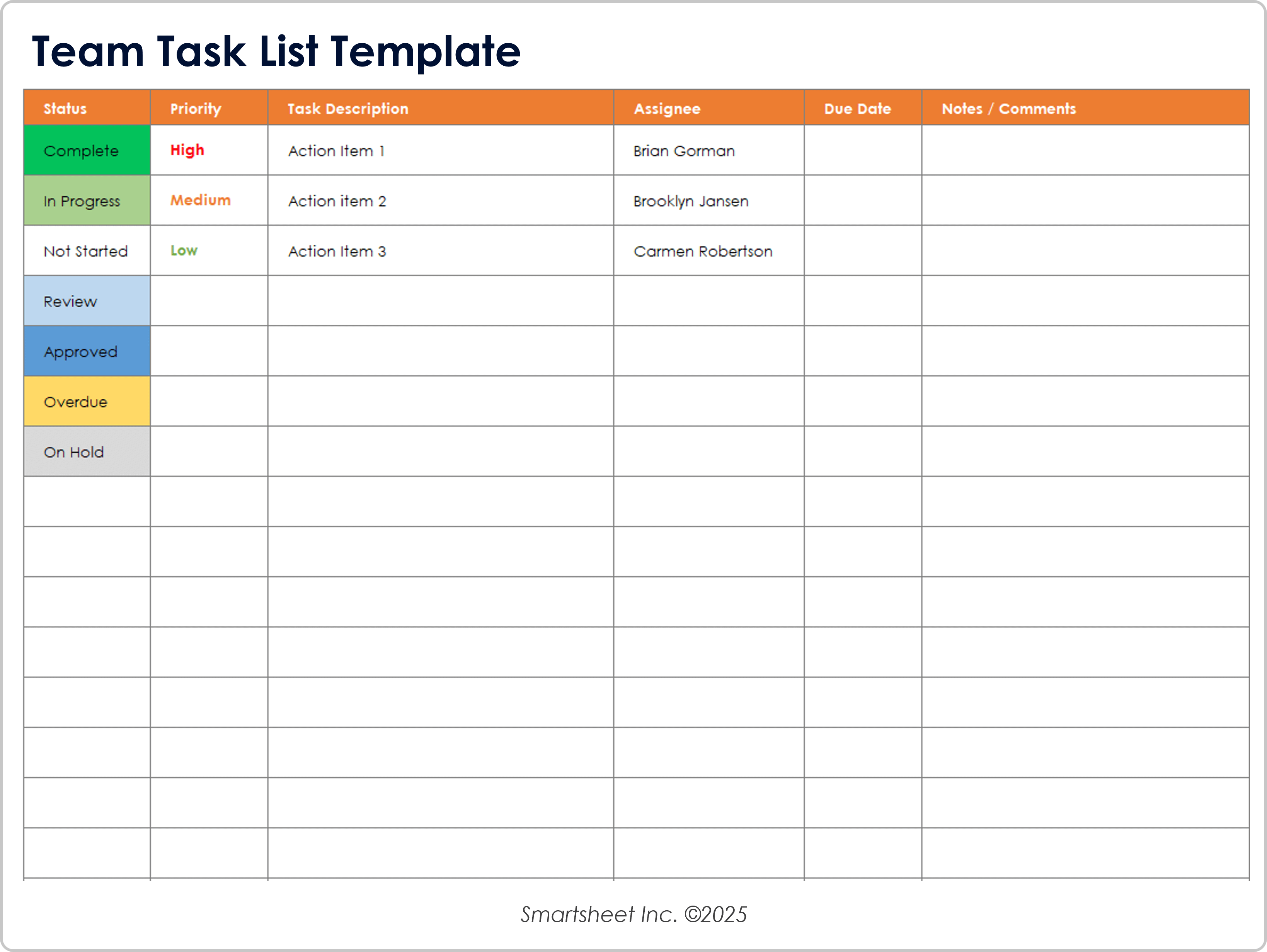 チーム タスク リスト テンプレート