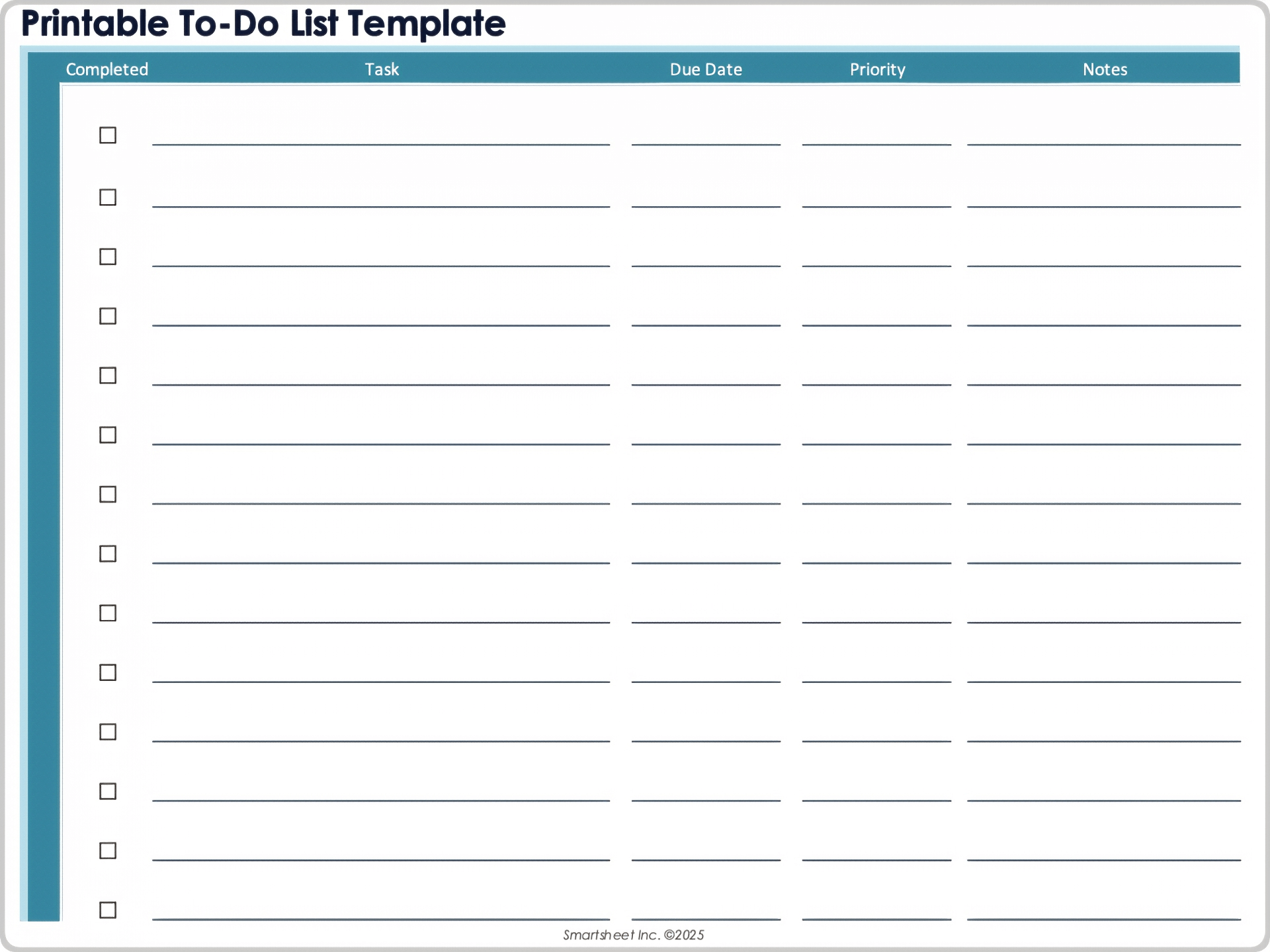 印刷可能な To-Do リスト テンプレート