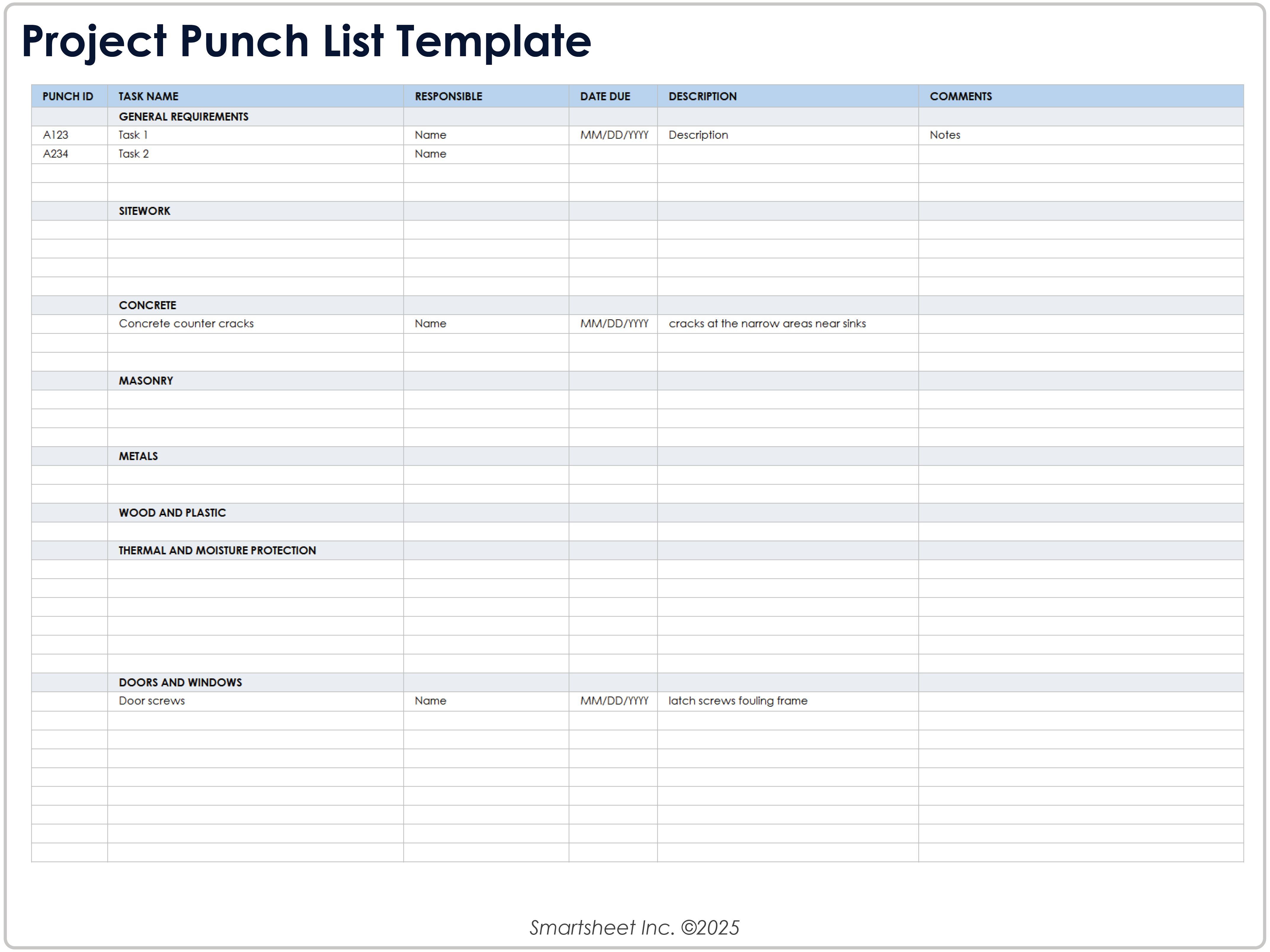 プロジェクト パンチ リスト テンプレート
