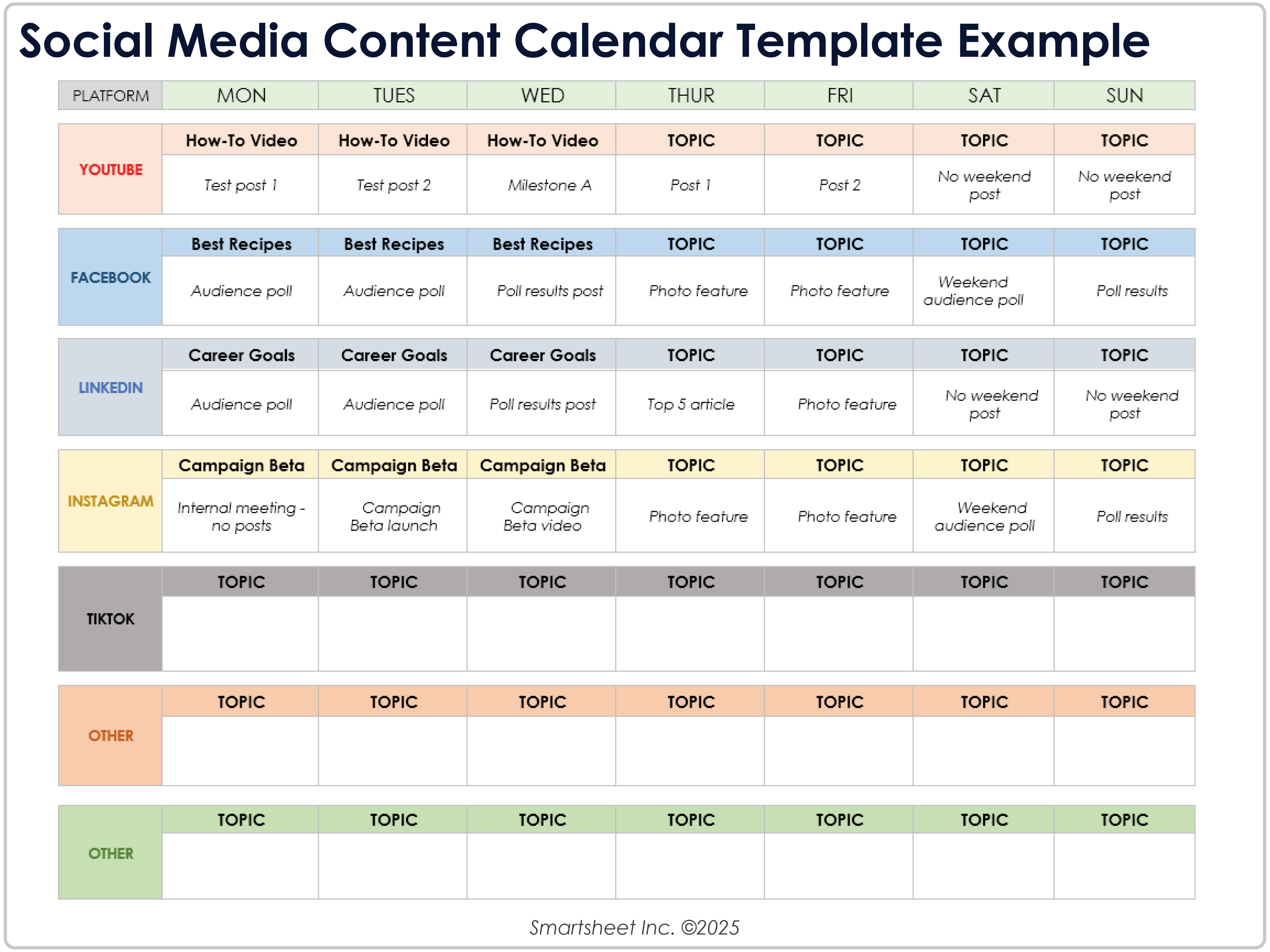 ソーシャル メディア コンテンツ カレンダー テンプレート サンプル8781