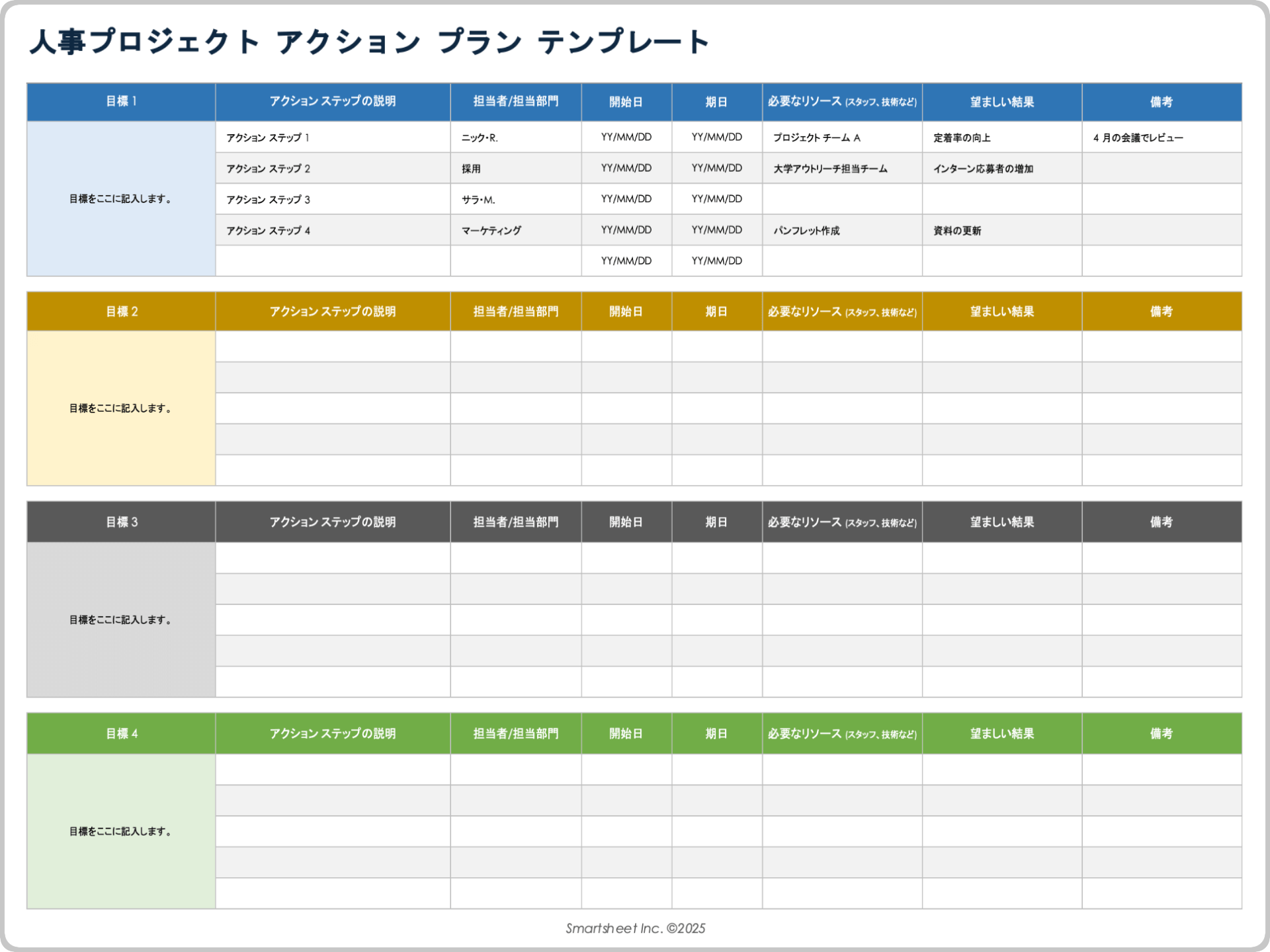  HRプロジェクトアクションプランテンプレート