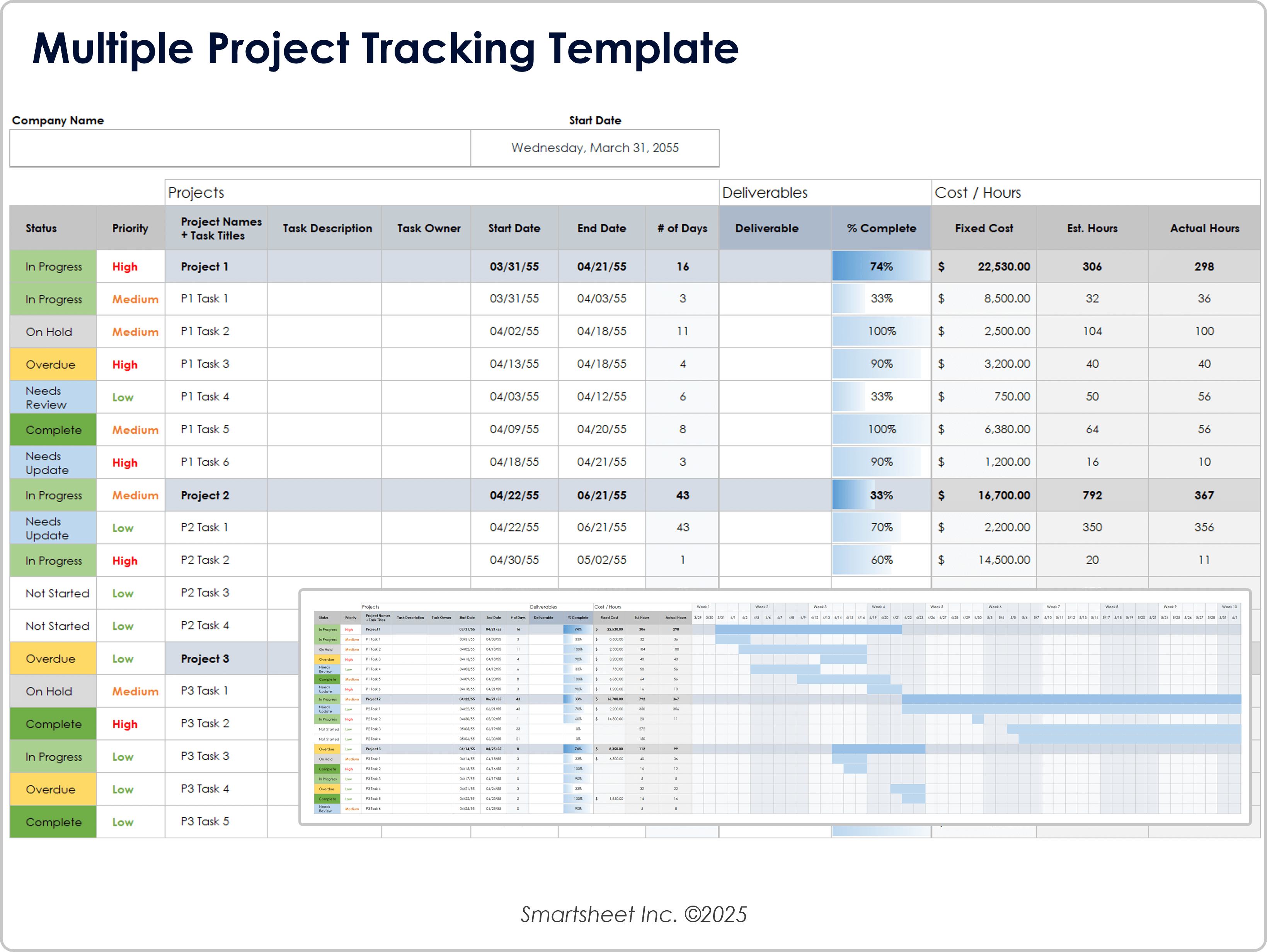 複数プロジェクト追跡テンプレート