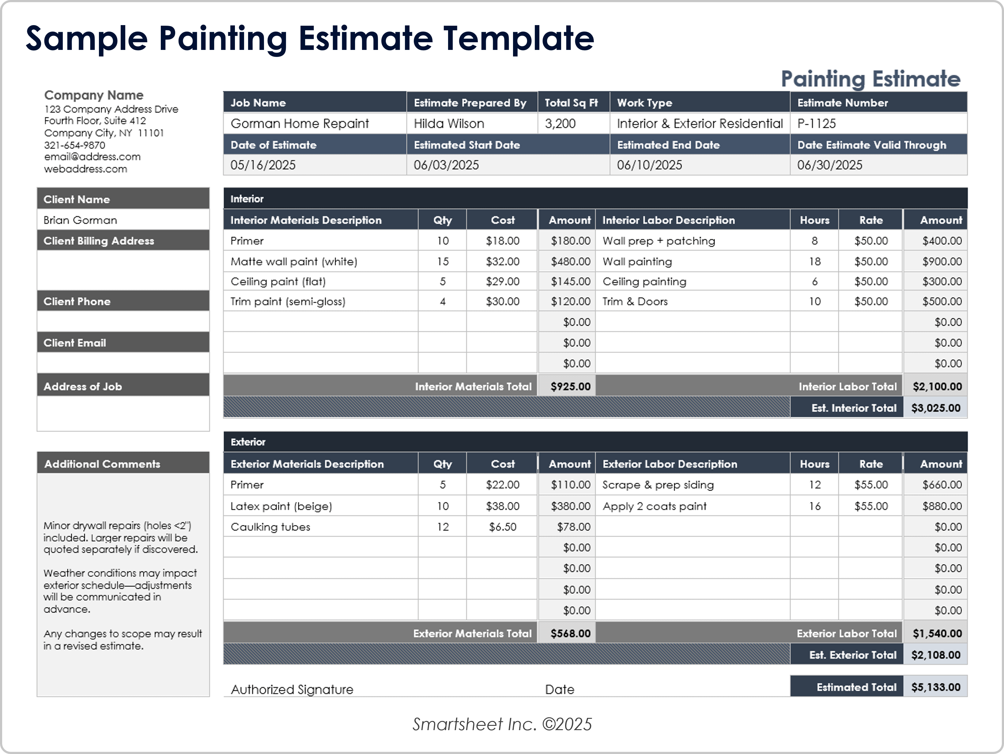 サンプル塗装見積テンプレート