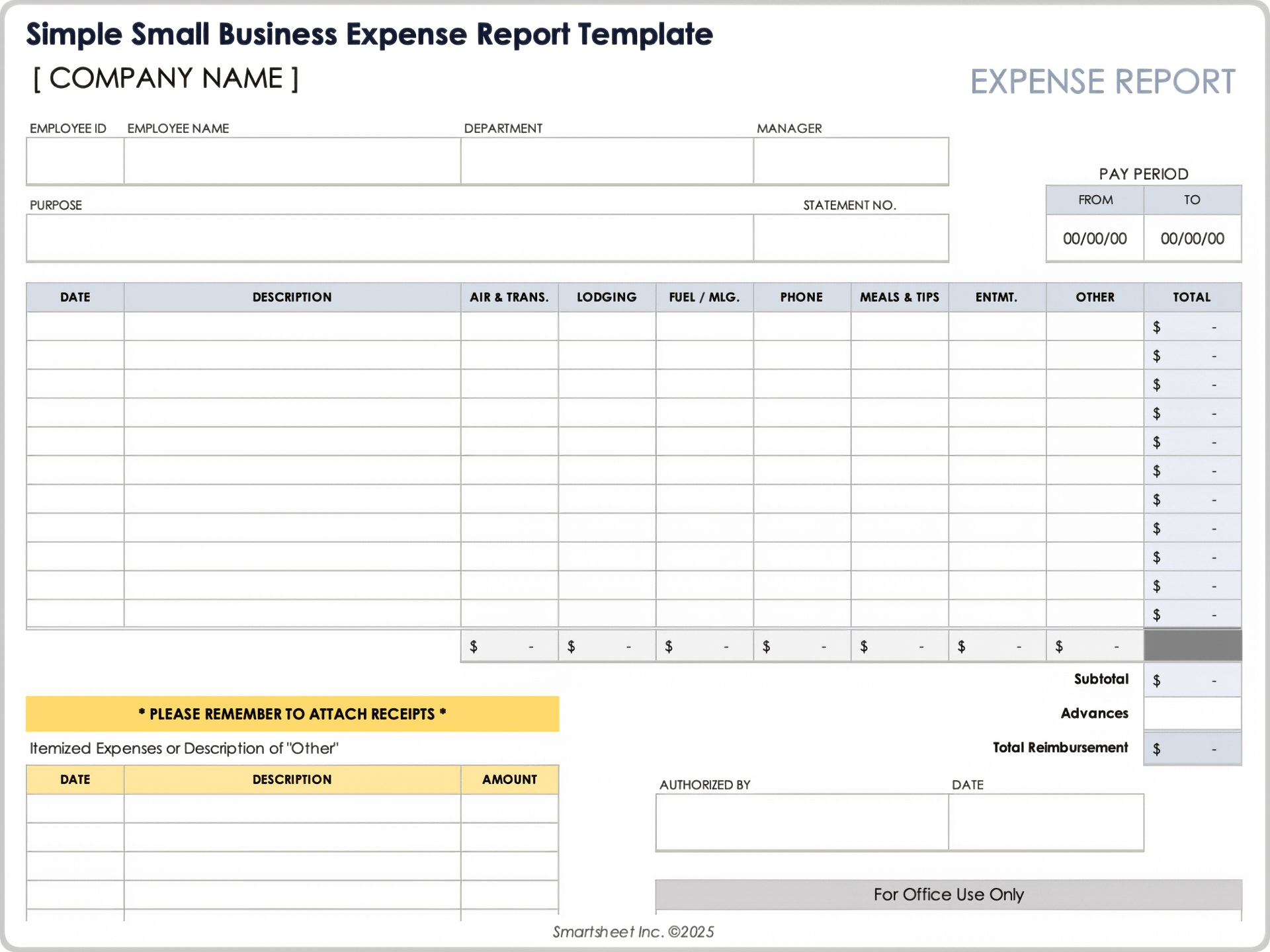 Simple Small Business Expense Report Template
