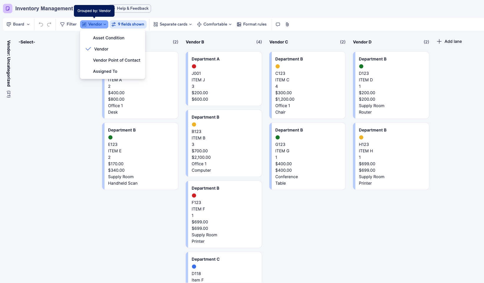 smartsheet inventory management change columns