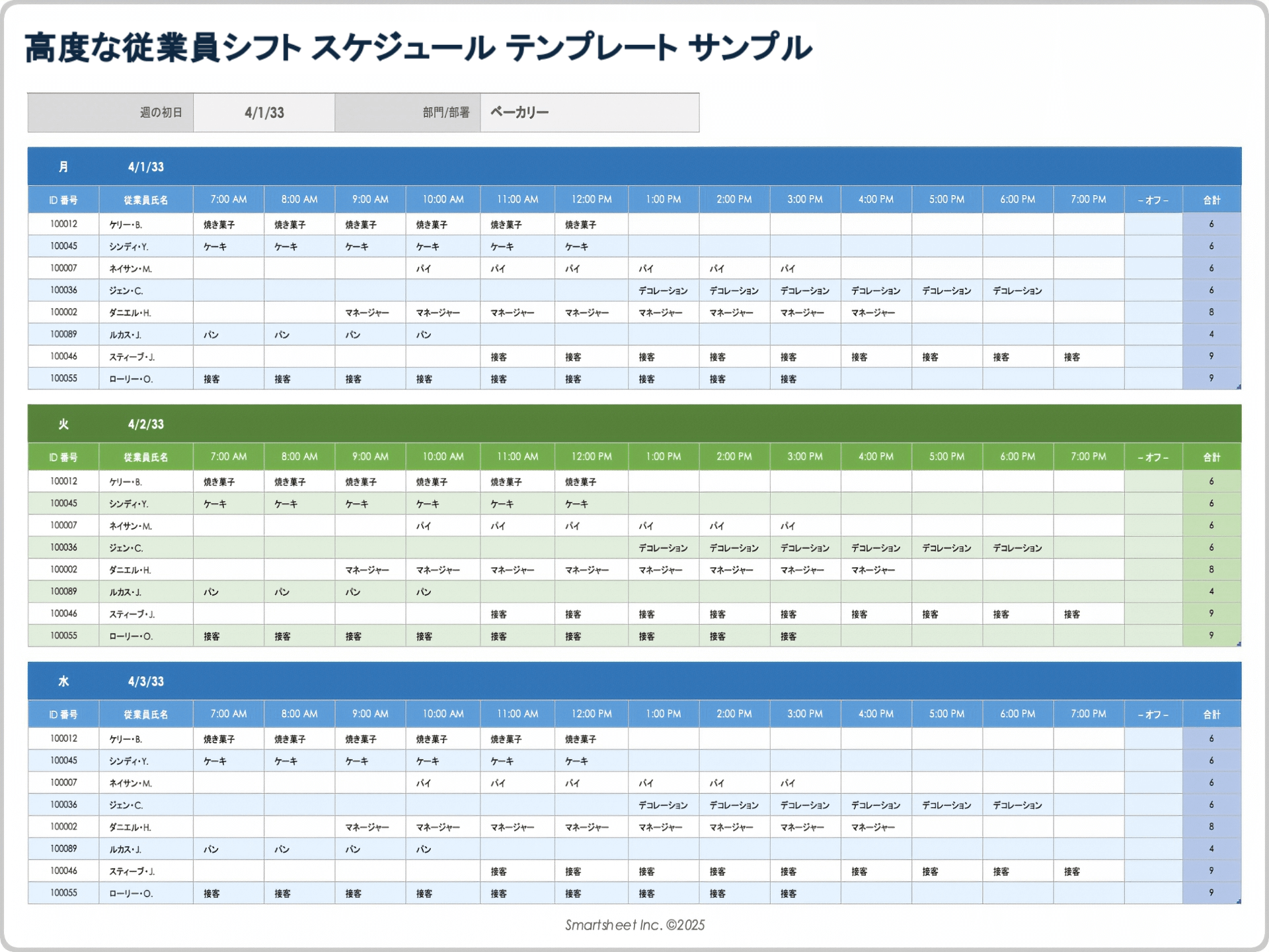高度な従業員シフト スケジュール テンプレート