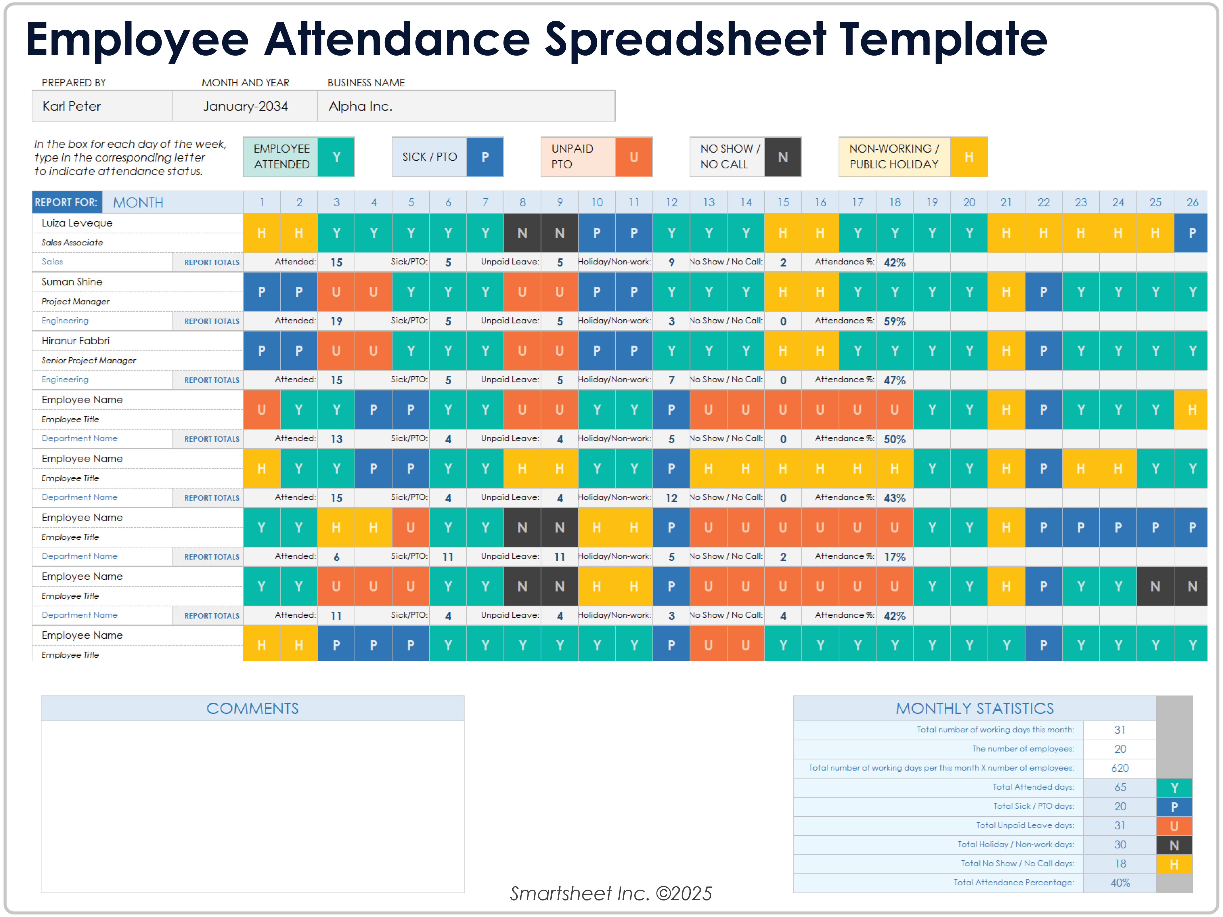 従業員出席スプレッドシートテンプレート