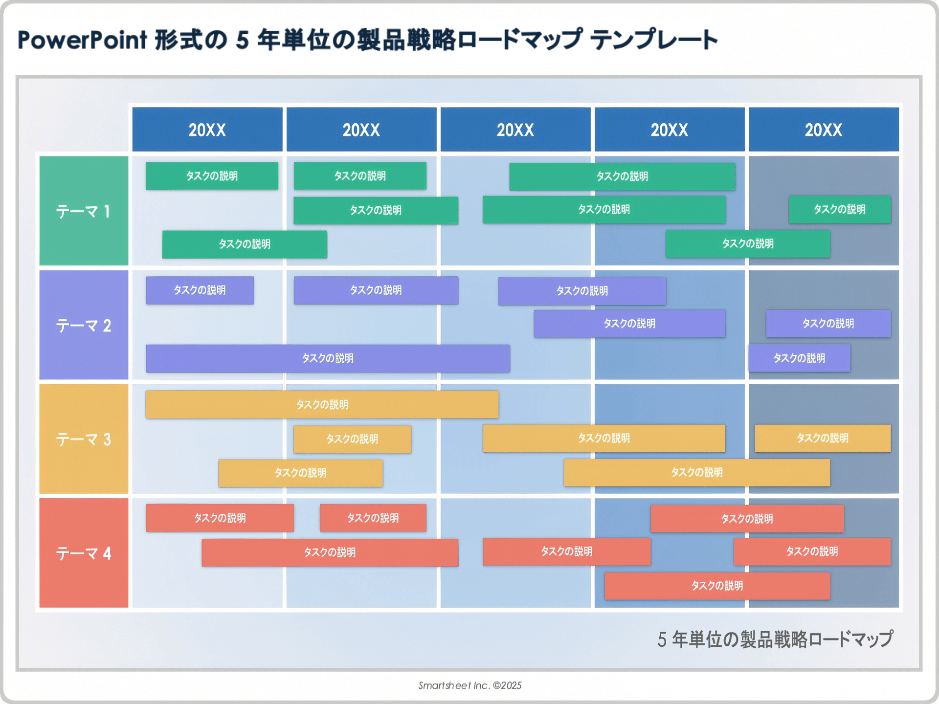 PowerPoint 形式の 5 年単位の製品戦略ロードマップ テンプレート