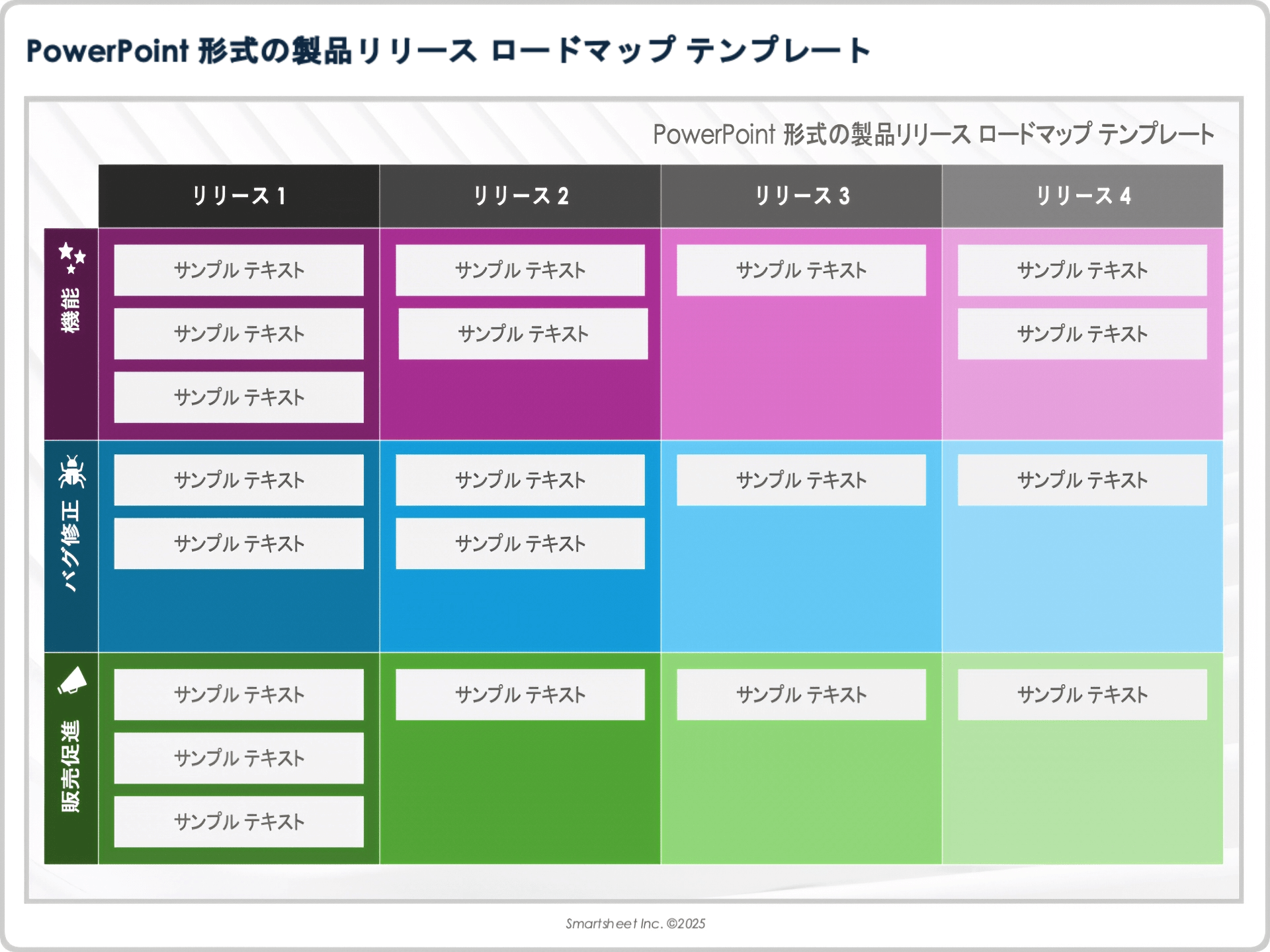 PowerPoint 形式の製品リリース ロードマップ テンプレート